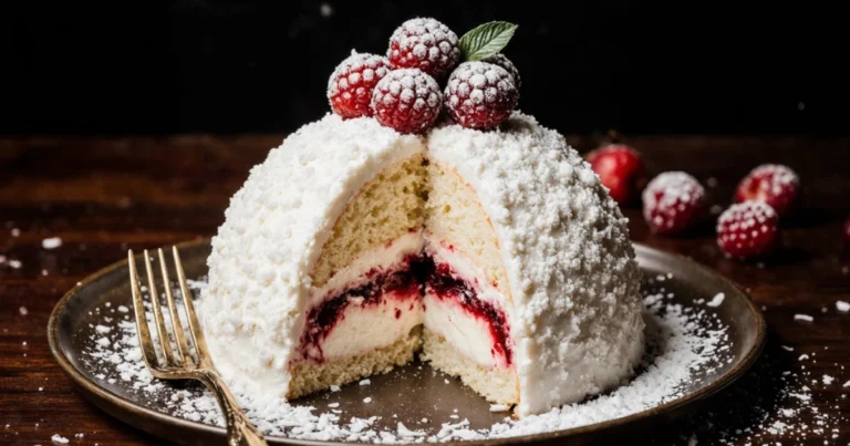Raspberry Swirl Coconut Snowball Cake