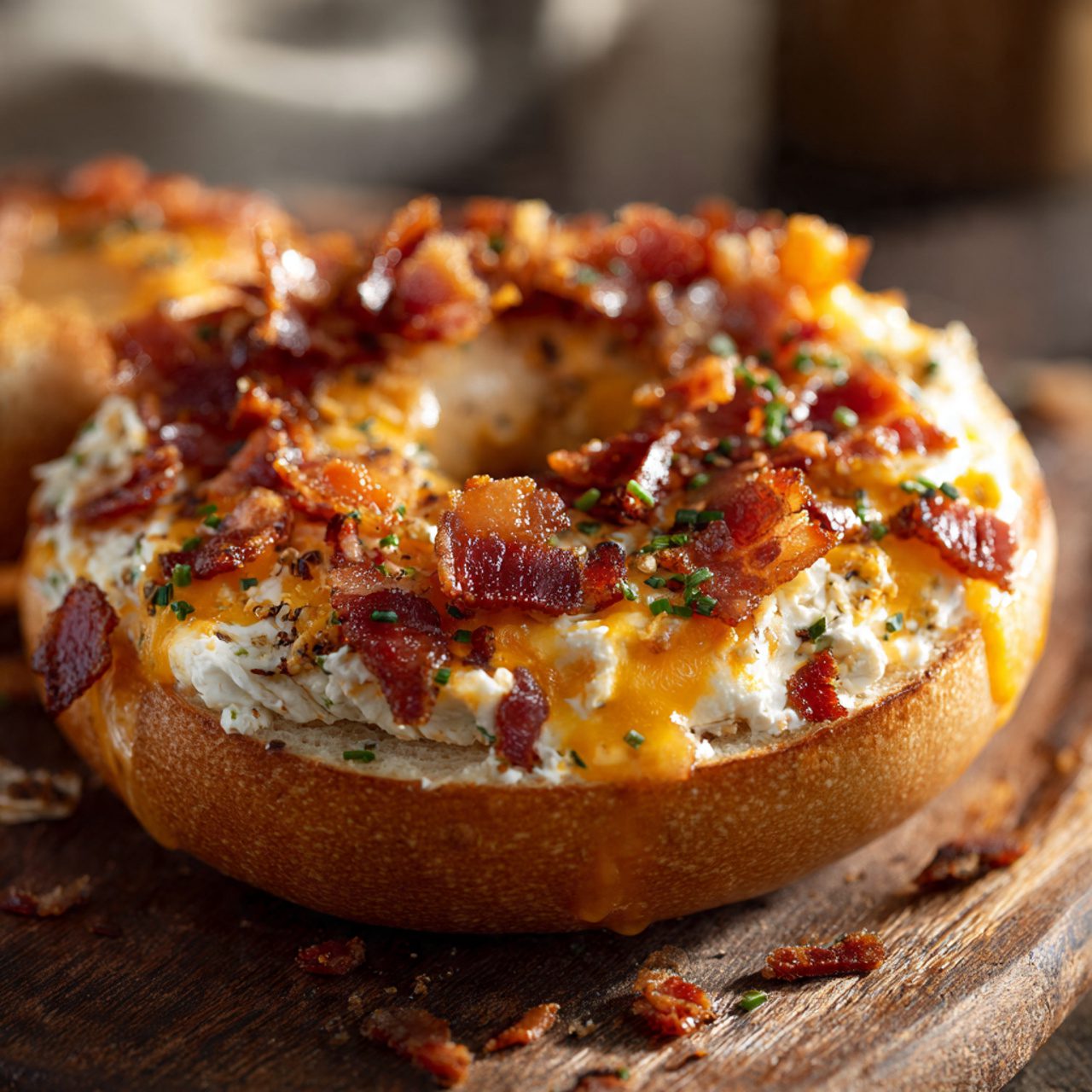 Creamy Bacon Cheddar Bagels