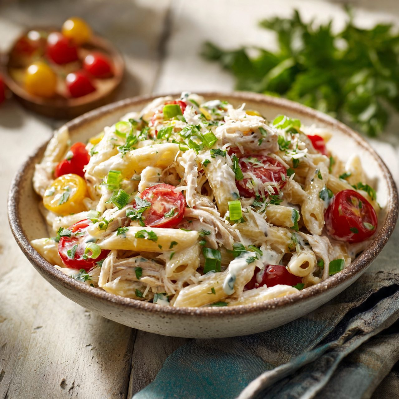 High Protein Creamy Ranch Pasta Salad