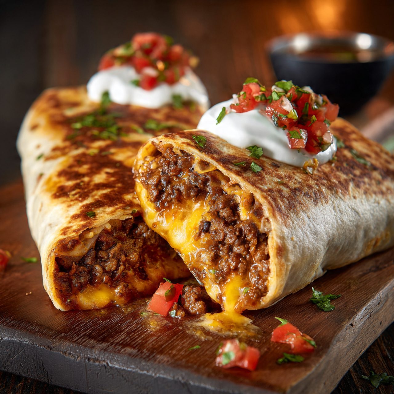 Cheesy Beef Melt Burritos