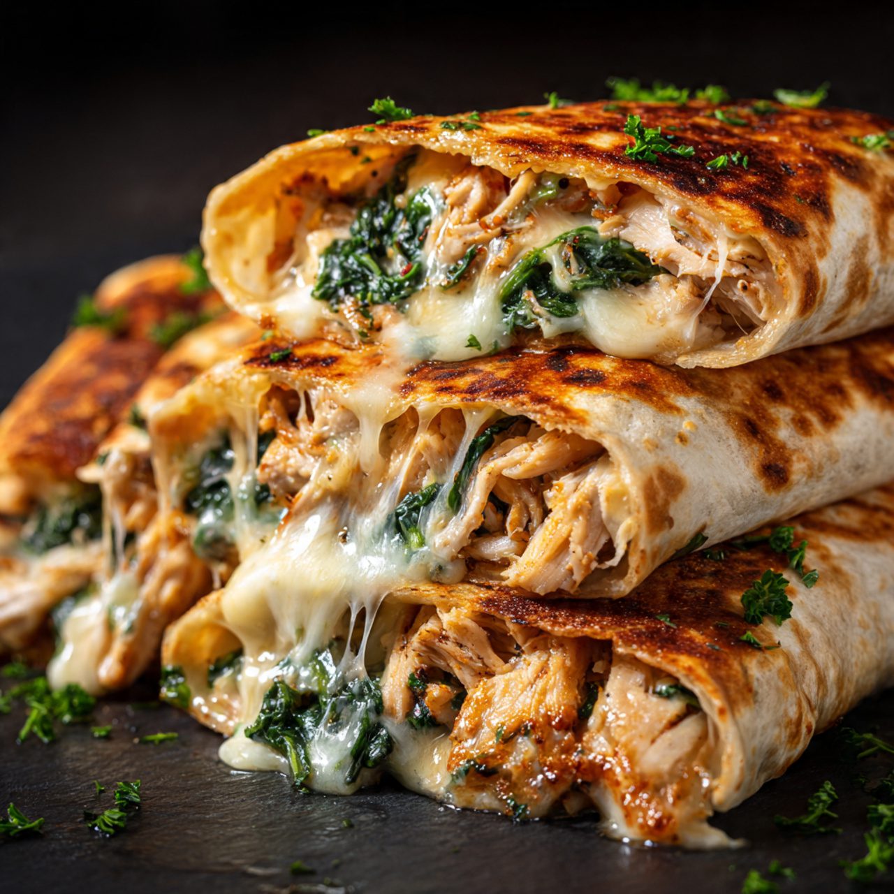 cheesy garlic chicken wraps