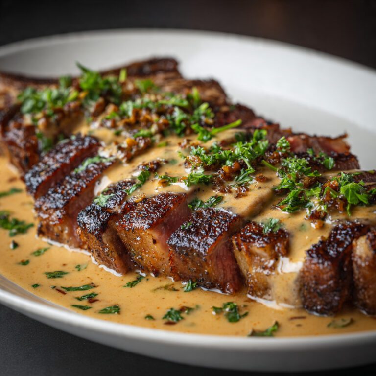 Steak with Haunted Bourbon Garlic Cream Sauce